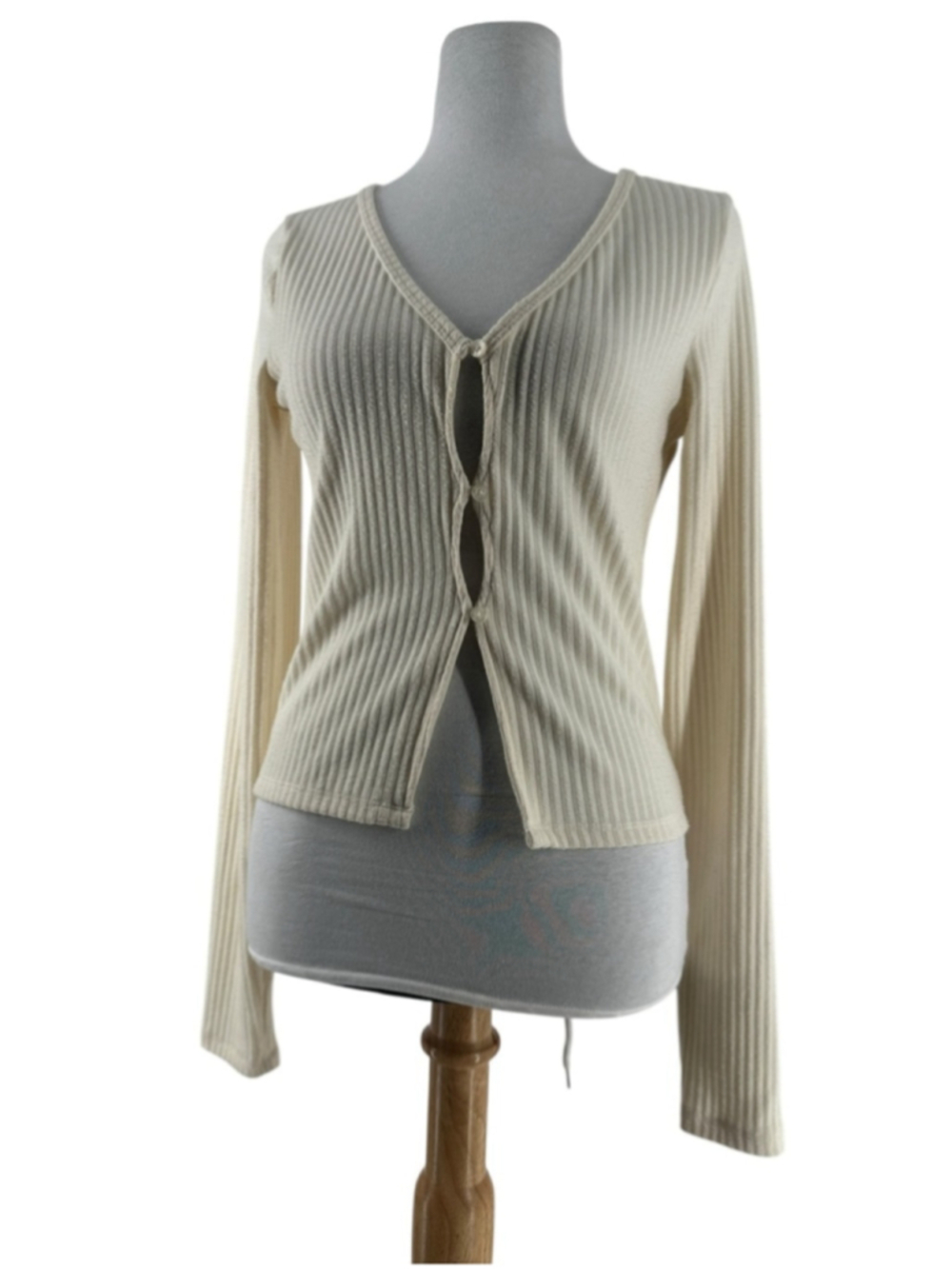 Hollister Cream Ribbed cardigan Long Sleeve y2k 90's sz m - Picture 2 of 6